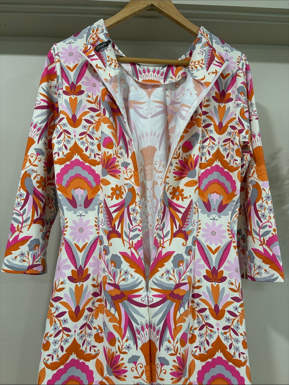 J. McLaughlin Catalina Exotic Bird Flower Print Dress, Size L - Picture 9 of 12